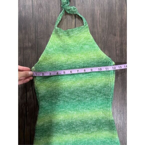 RedBerry Y2K Sleeveless Rib Knit Gradient Halter Neck Bodycon Dress Green Large - Picture 9 of 9